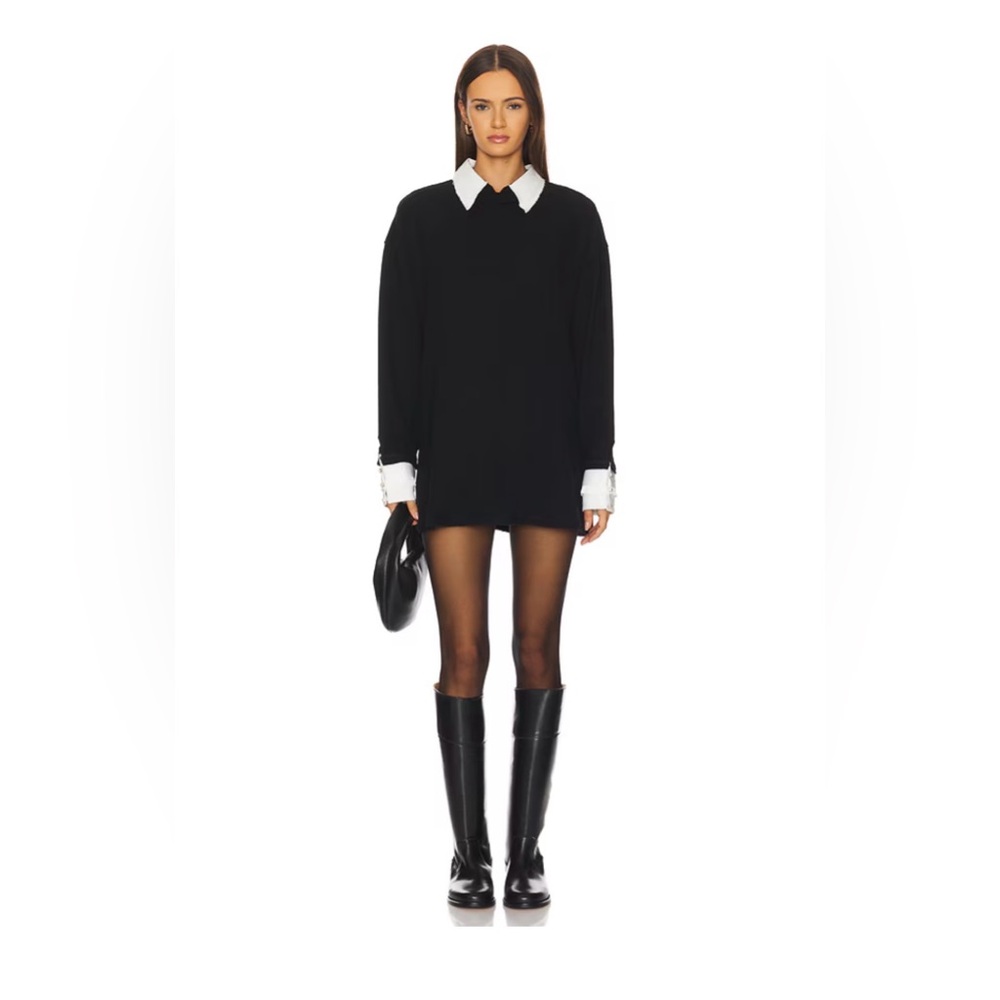 Free People Black Mini Sweater Dress with White Collar